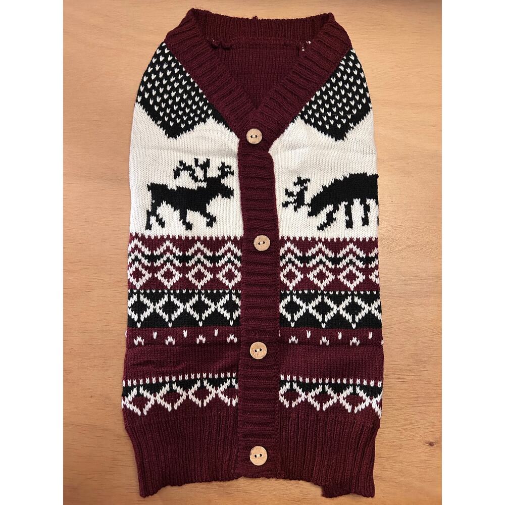 New Moose 🫎 Print 🐶 Dog Sweater Dark Burgundy size Medium 17”x9”